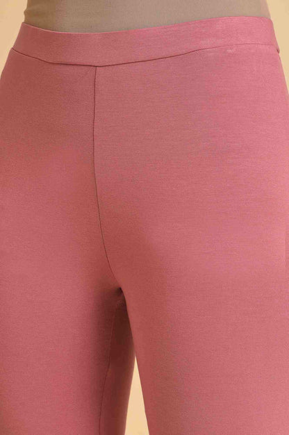 Pink Solid Viscose Lycra Tights