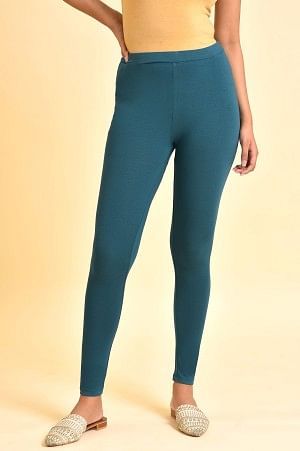 Blue Solid Viscose Lycra Tights