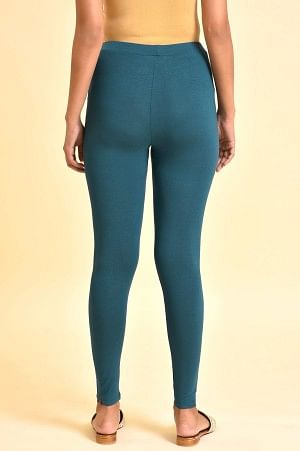 Blue Solid Viscose Lycra Tights