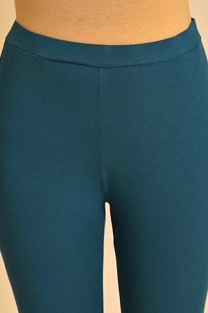 Blue Solid Viscose Lycra Tights