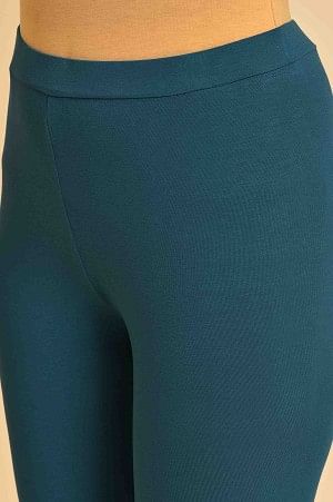 Blue Solid Viscose Lycra Tights