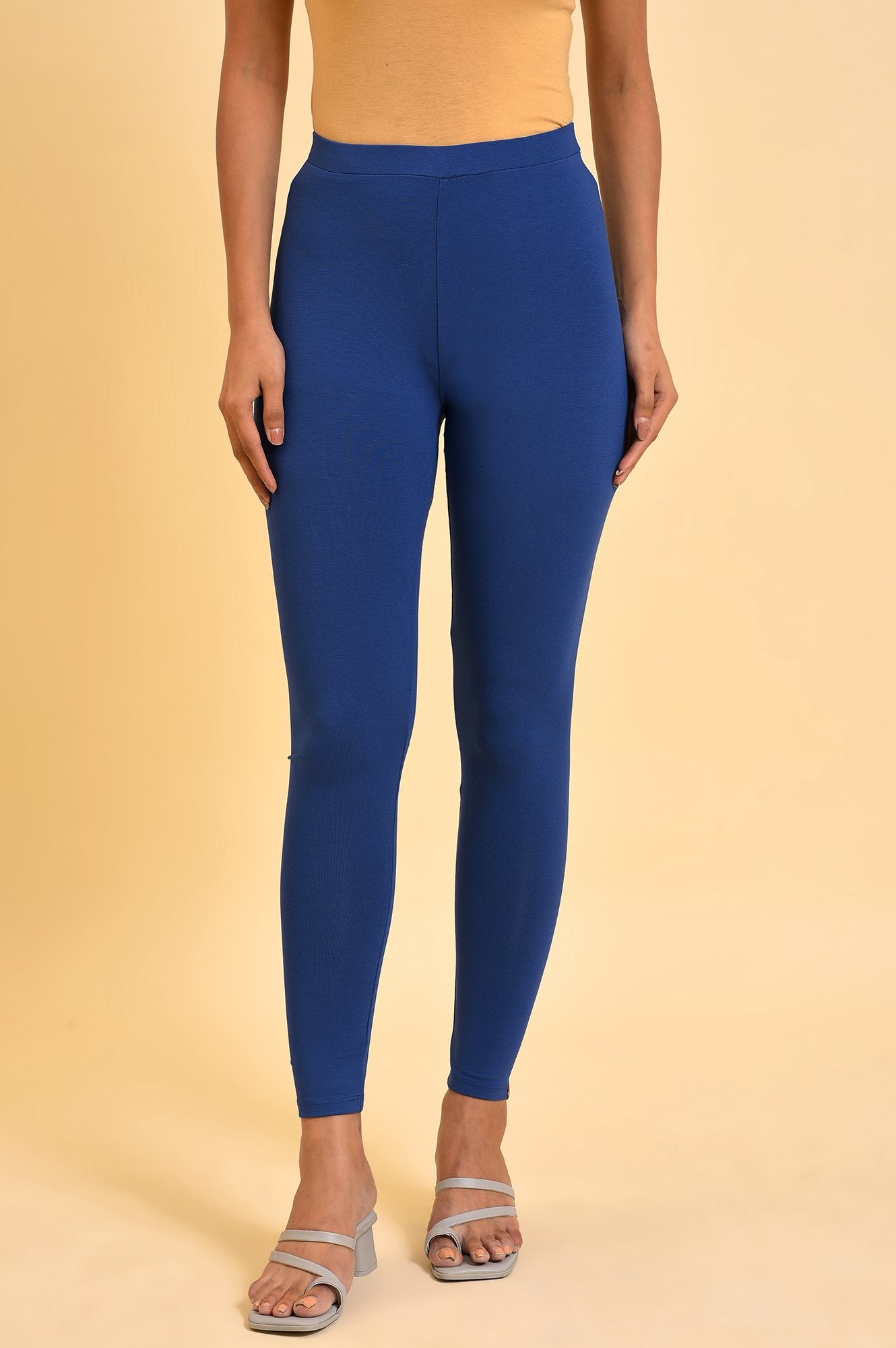 Blue Solid Viscose Lycra Tights