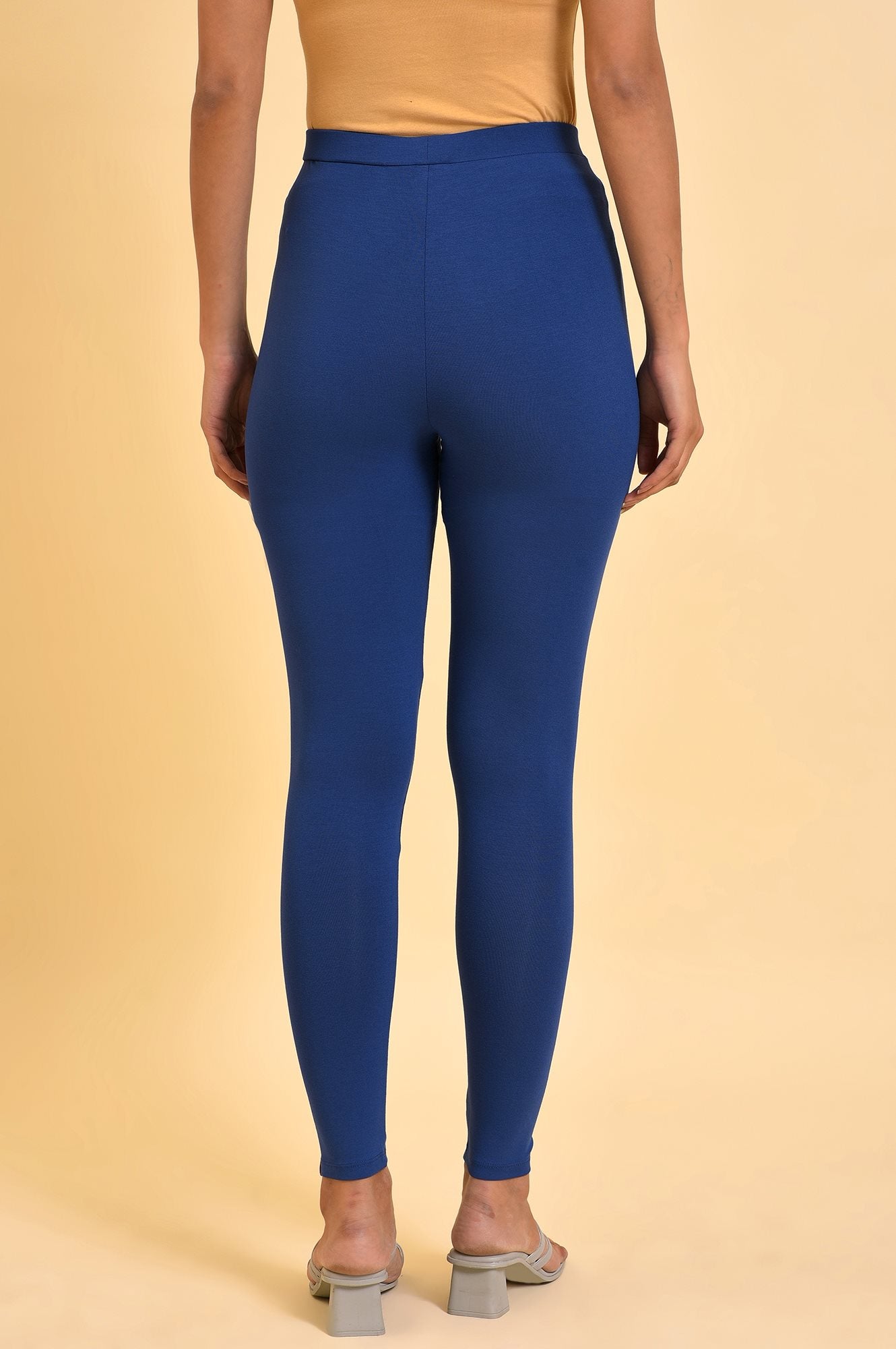 Blue Solid Viscose Lycra Tights