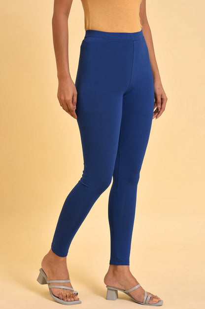 Blue Solid Viscose Lycra Tights