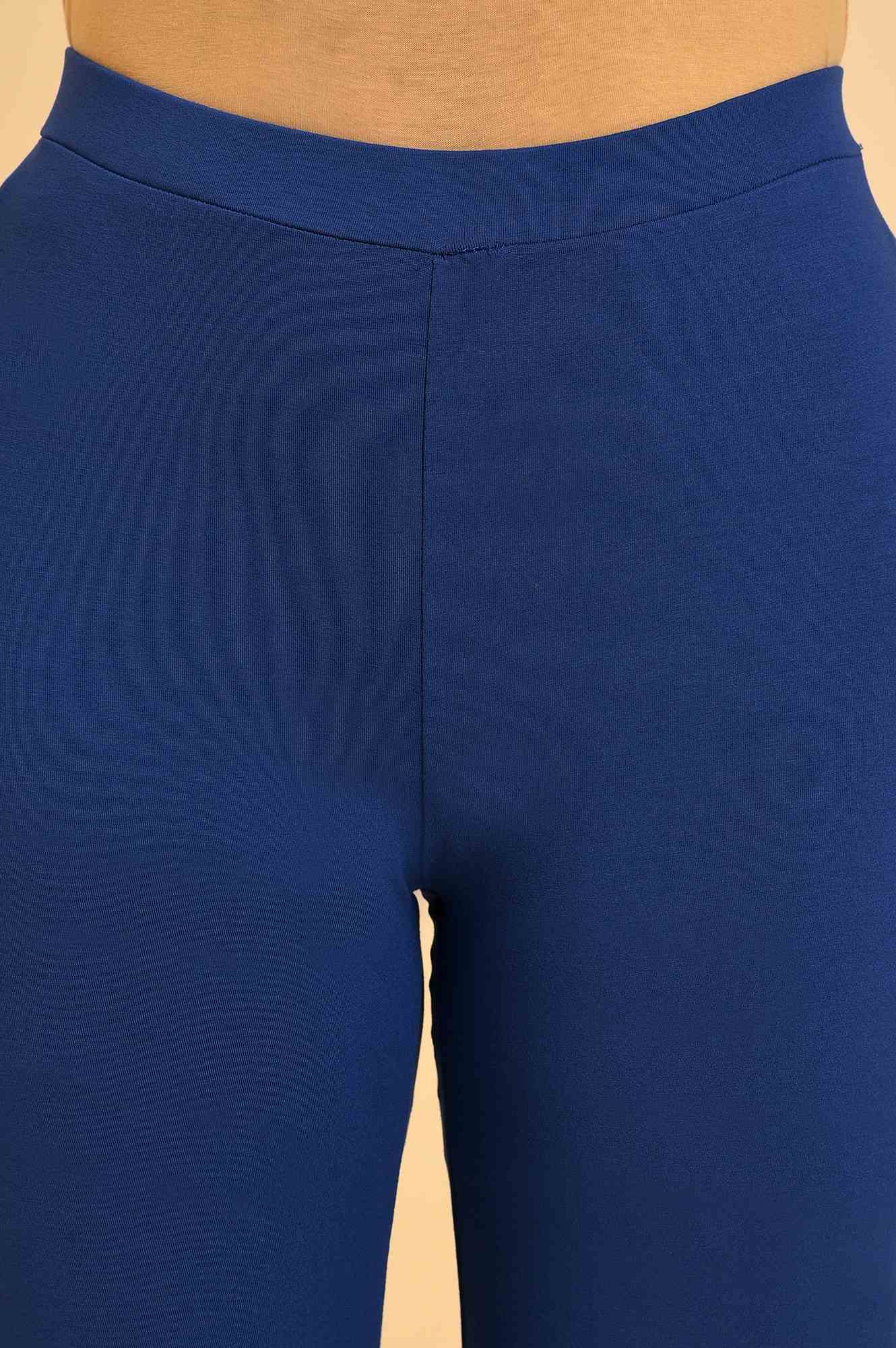 Blue Solid Viscose Lycra Tights