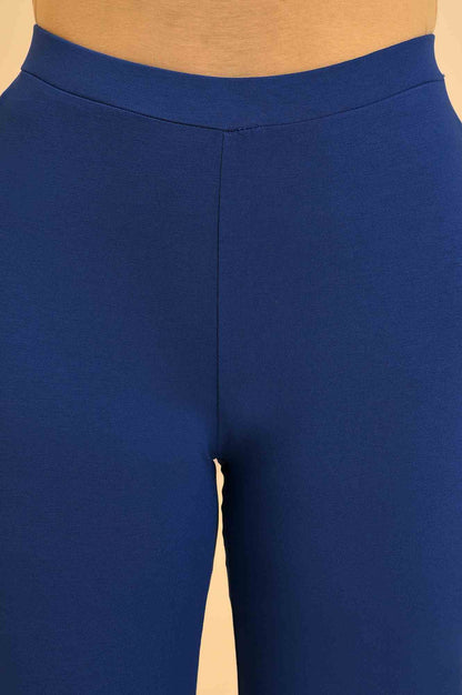 Blue Solid Viscose Lycra Tights