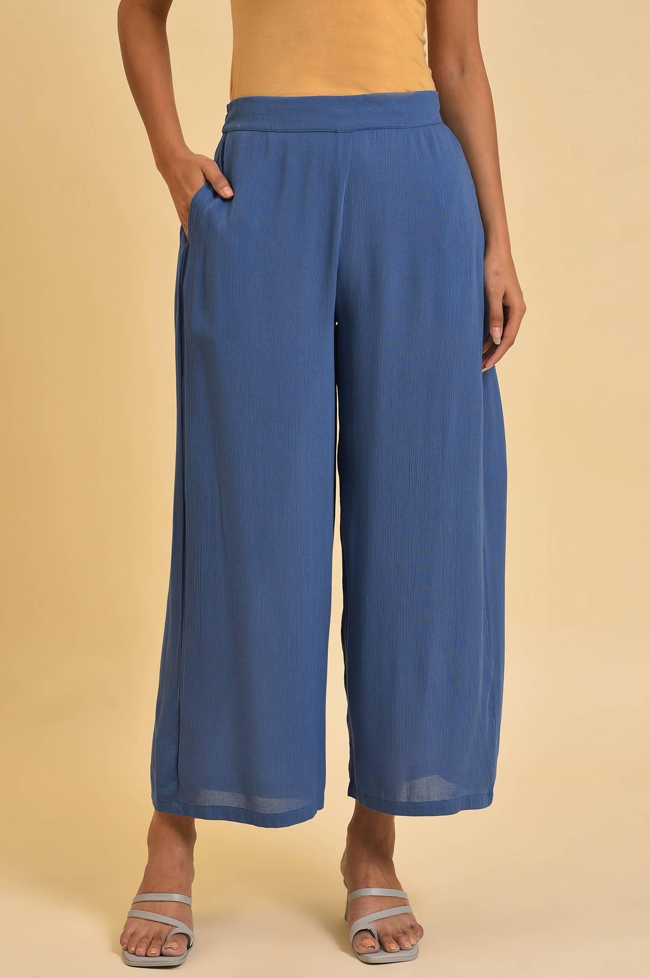 Blue Crinkle Parallel Pants - wforwoman