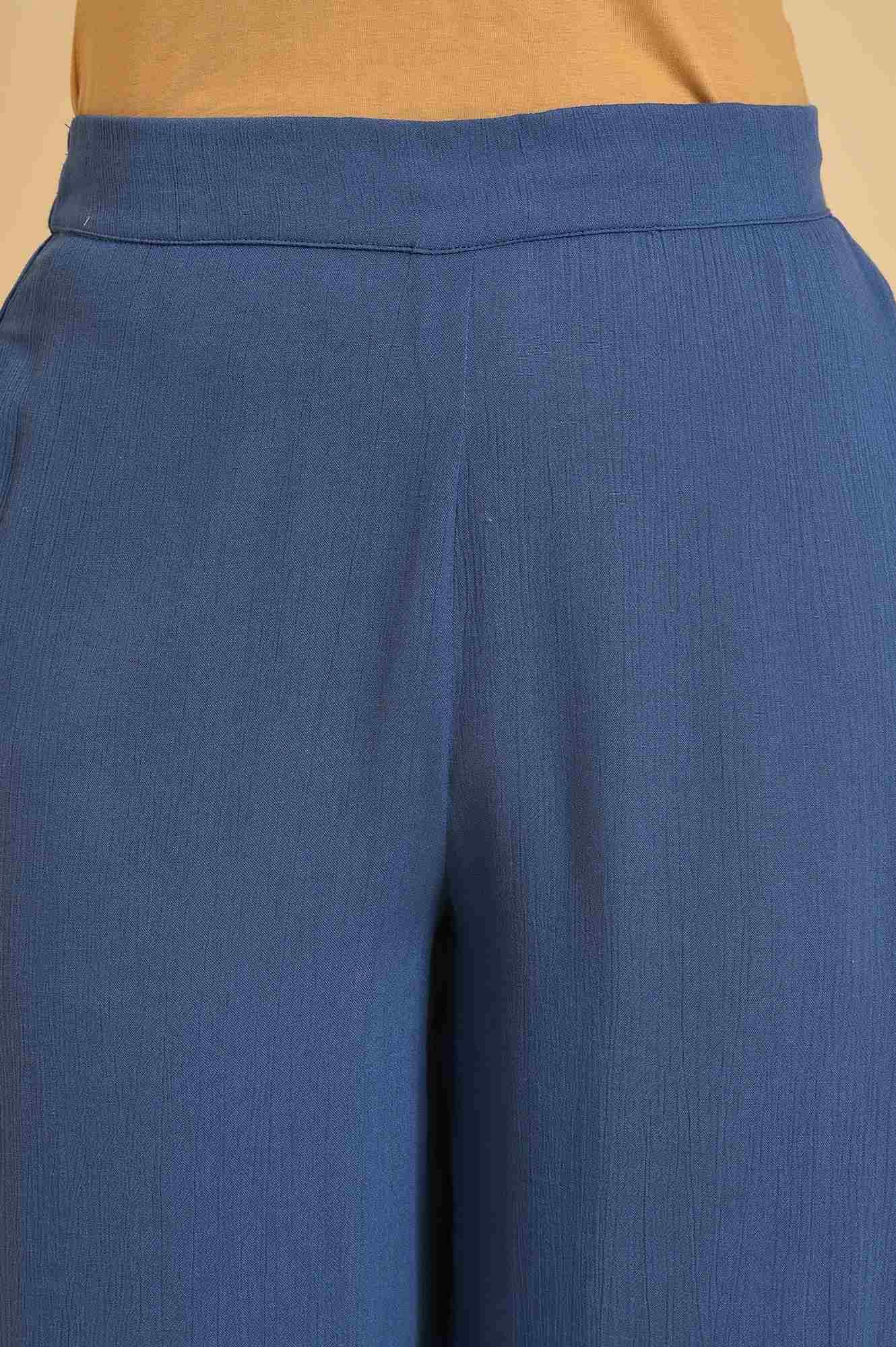 Blue Crinkle Parallel Pants - wforwoman