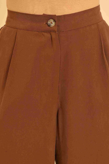 Brown Wide-Leg Pleated Trousers - wforwoman