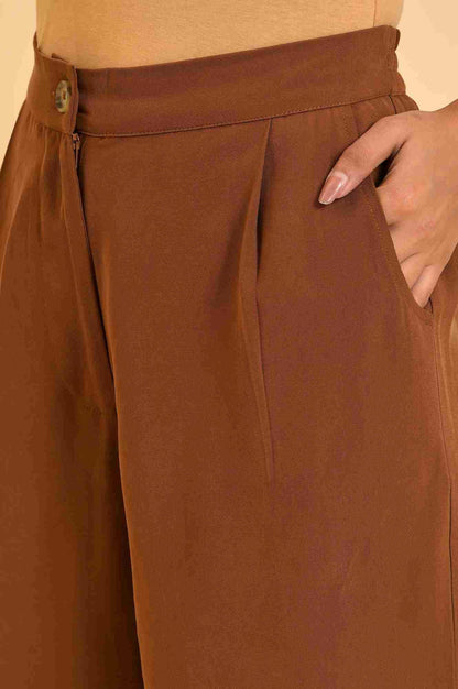 Brown Wide-Leg Pleated Trousers - wforwoman