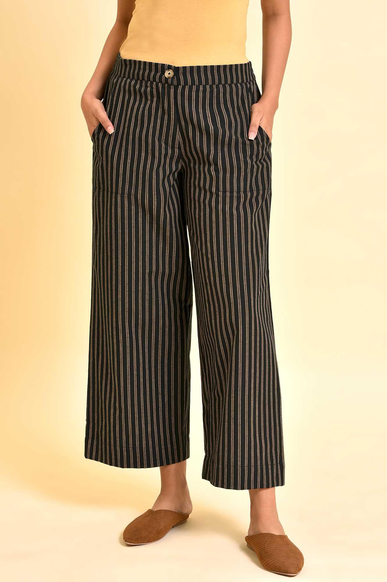 Black Striper Parallel Pants - wforwoman