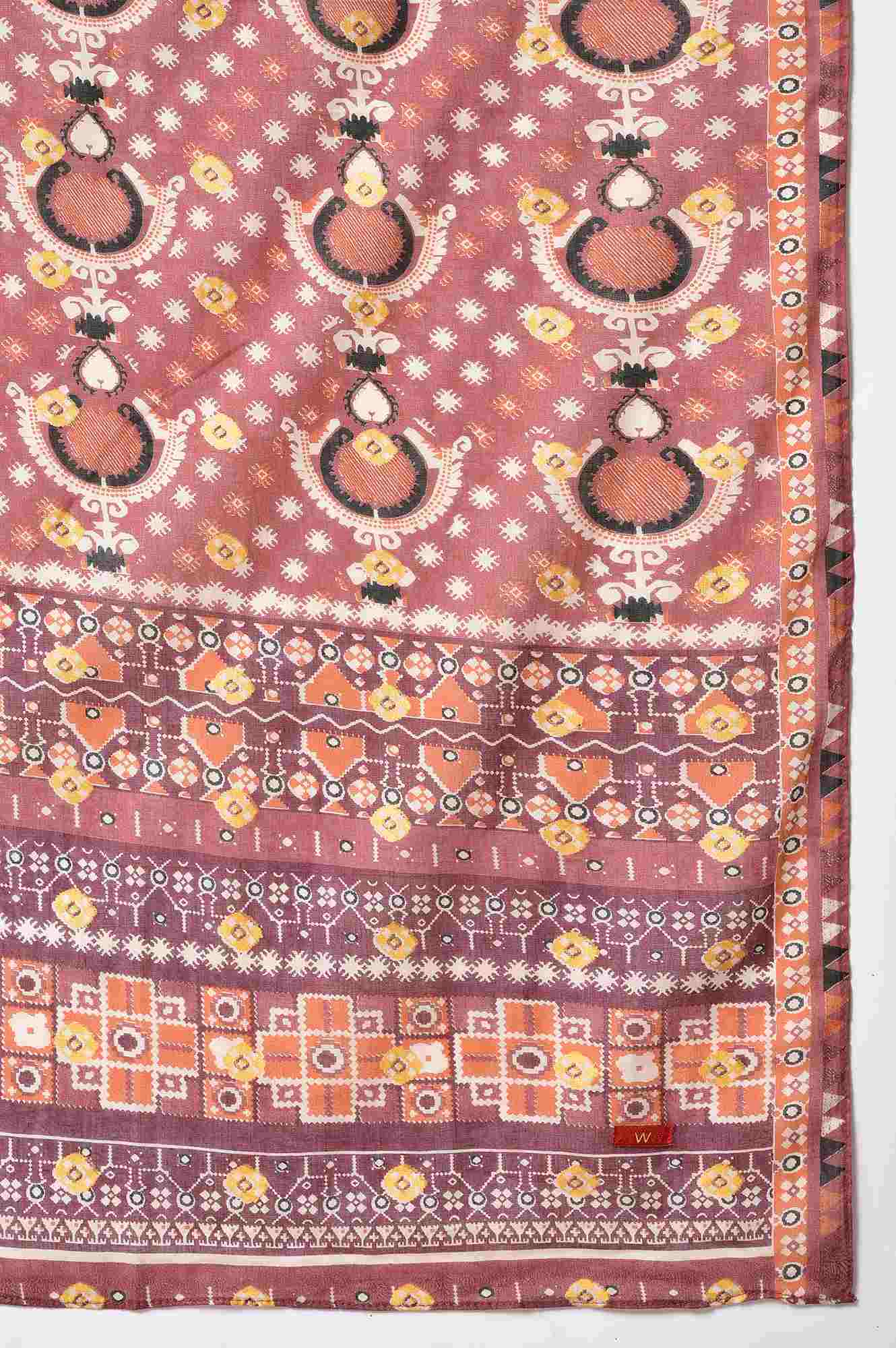 Ecru And Brown Printed Dupatta