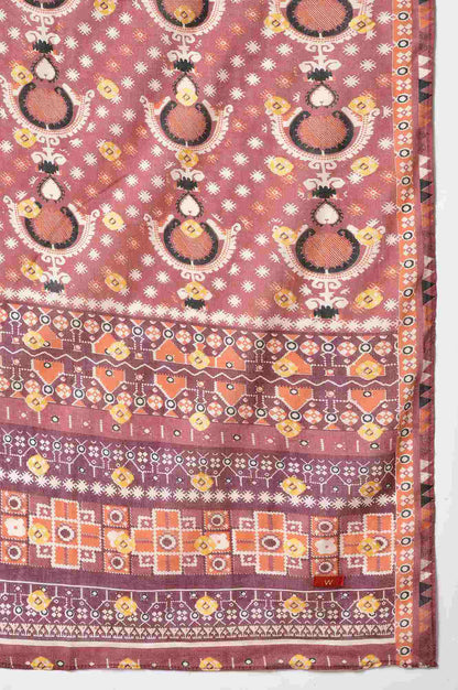 Ecru And Brown Printed Dupatta