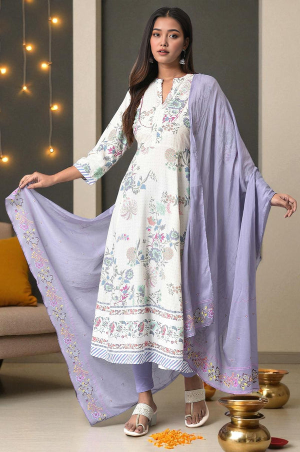 Purple Cotton Floral Printed Dupatta