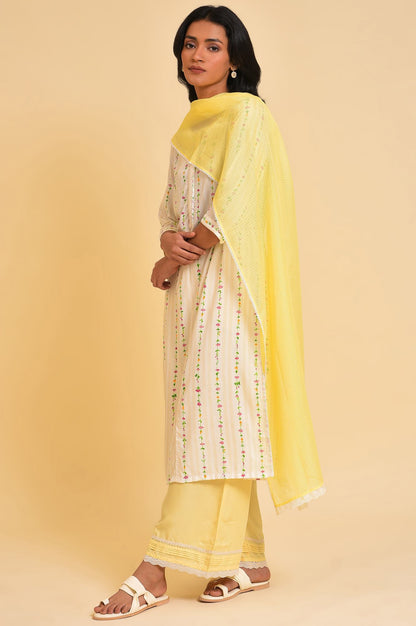 Light Yellow Kota Dupatta With Lace