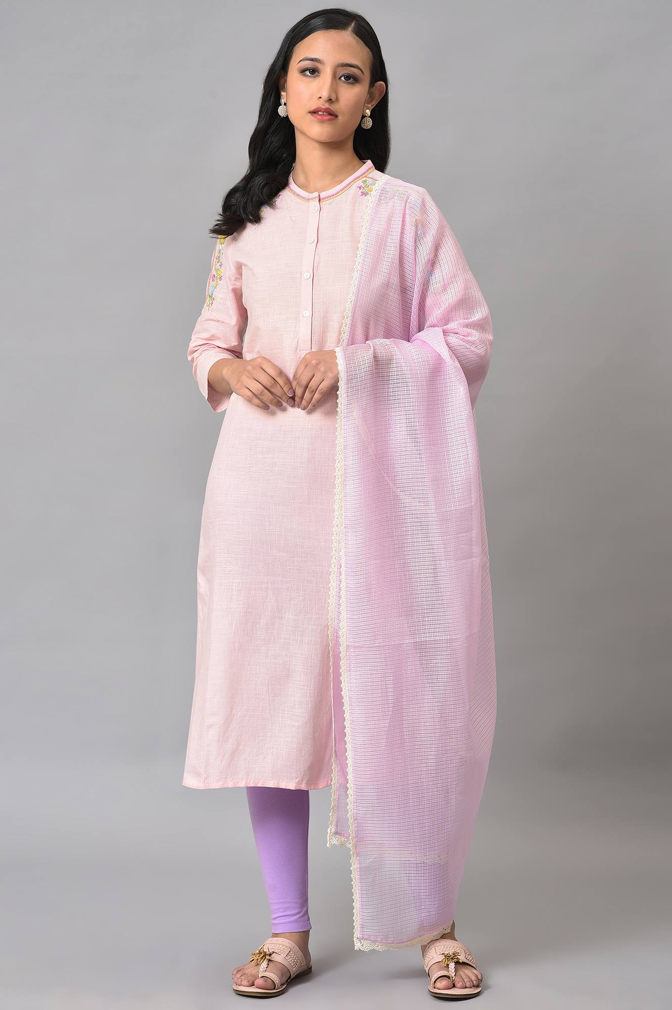 Lilac Kota Dupatta Wit Lace Border