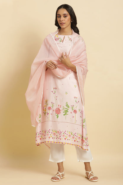 Light Pink Kota Dupatta With Lace