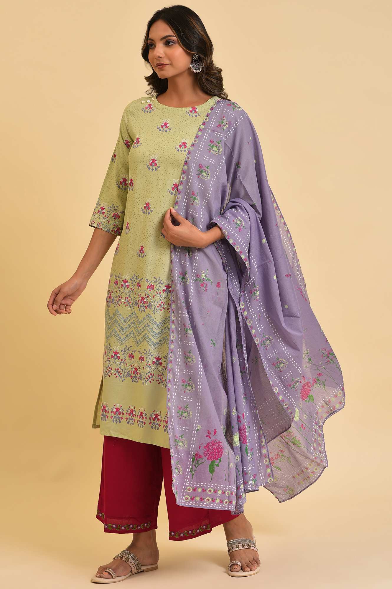 Purple Voile Dupatta With Floral Print