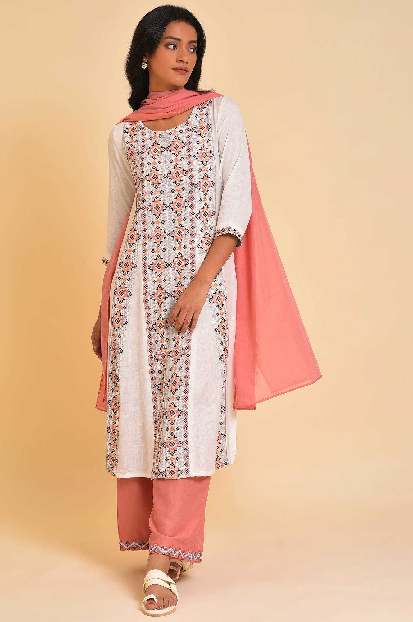 Orange And Pink Colour Block Dupatta