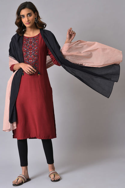 Pink &amp; Black Colourblock Voile Dupatta