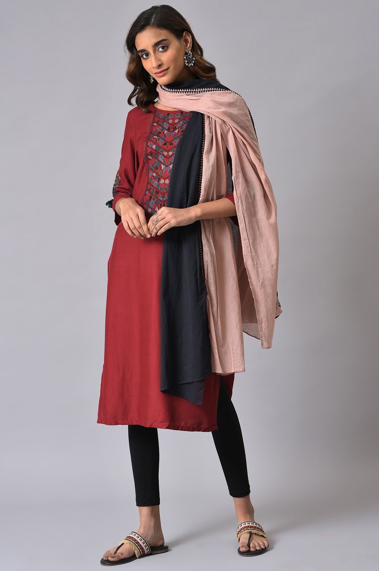 Pink &amp; Black Colourblock Voile Dupatta