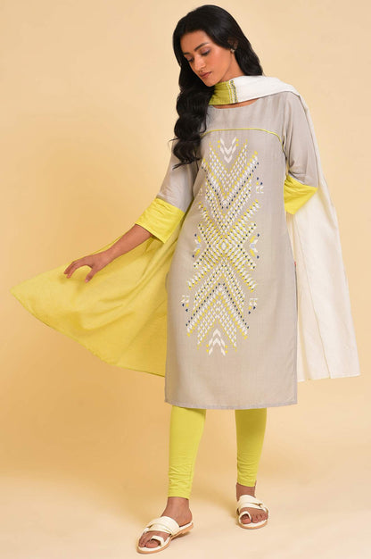 Light Green And White Colour Block Dupatta