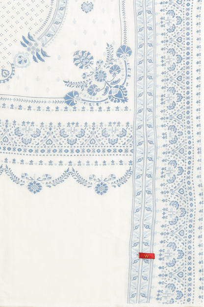 White Voile Dupatta In Blue Floral Print