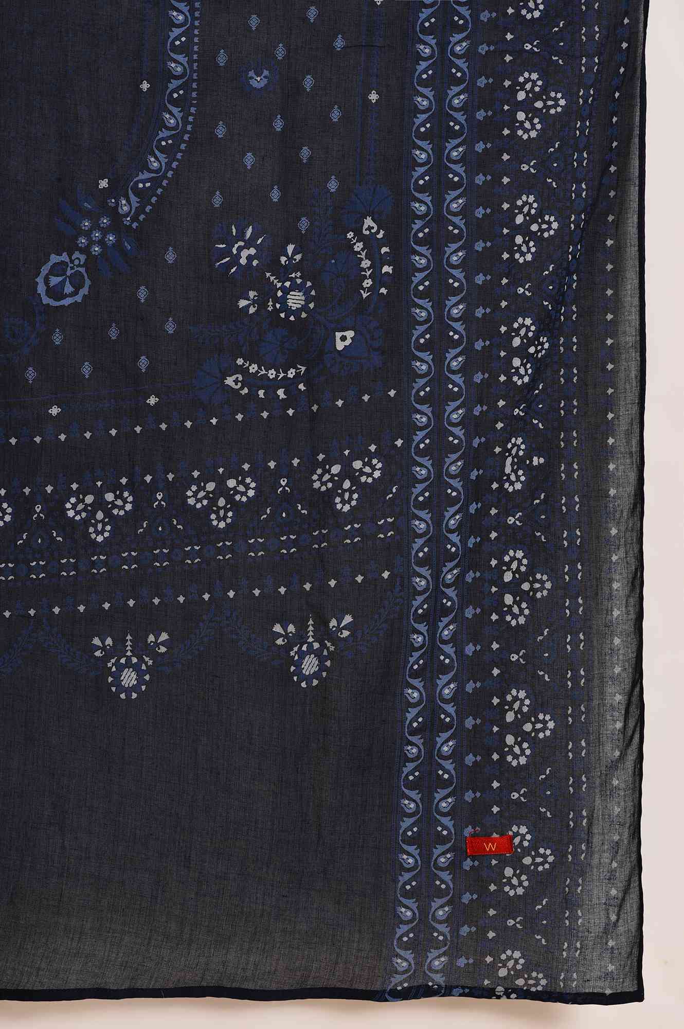 Blue Floral Printed Voile Dupatta