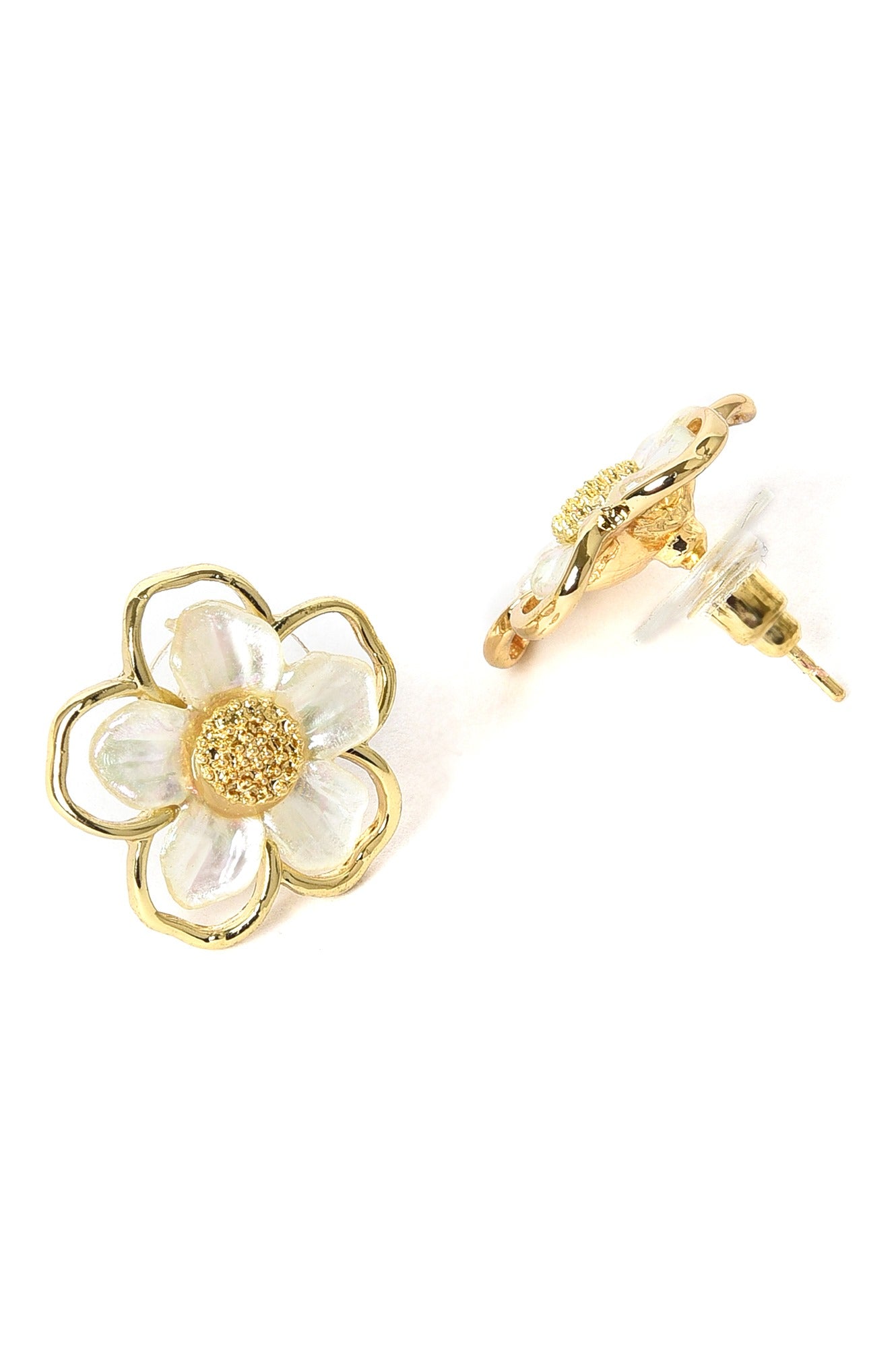 White &amp; Gold Pearl Petal Casual Stud Earrings