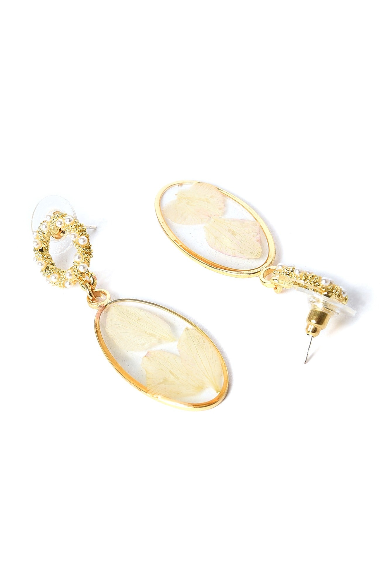 Beige Dried Floral Drop Earrings