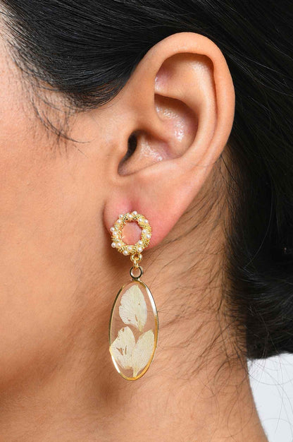 Beige Dried Floral Drop Earrings