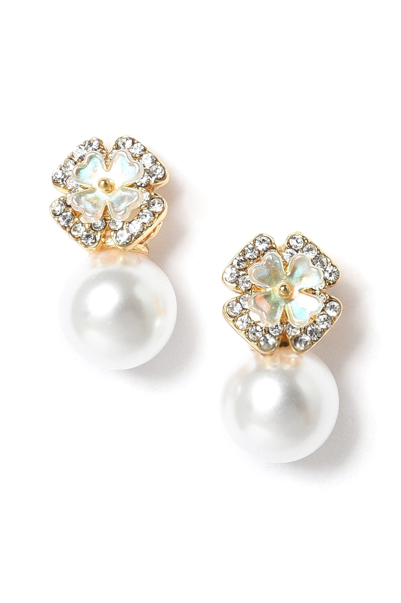 White Pearl Florwer Stone Drop Earrings