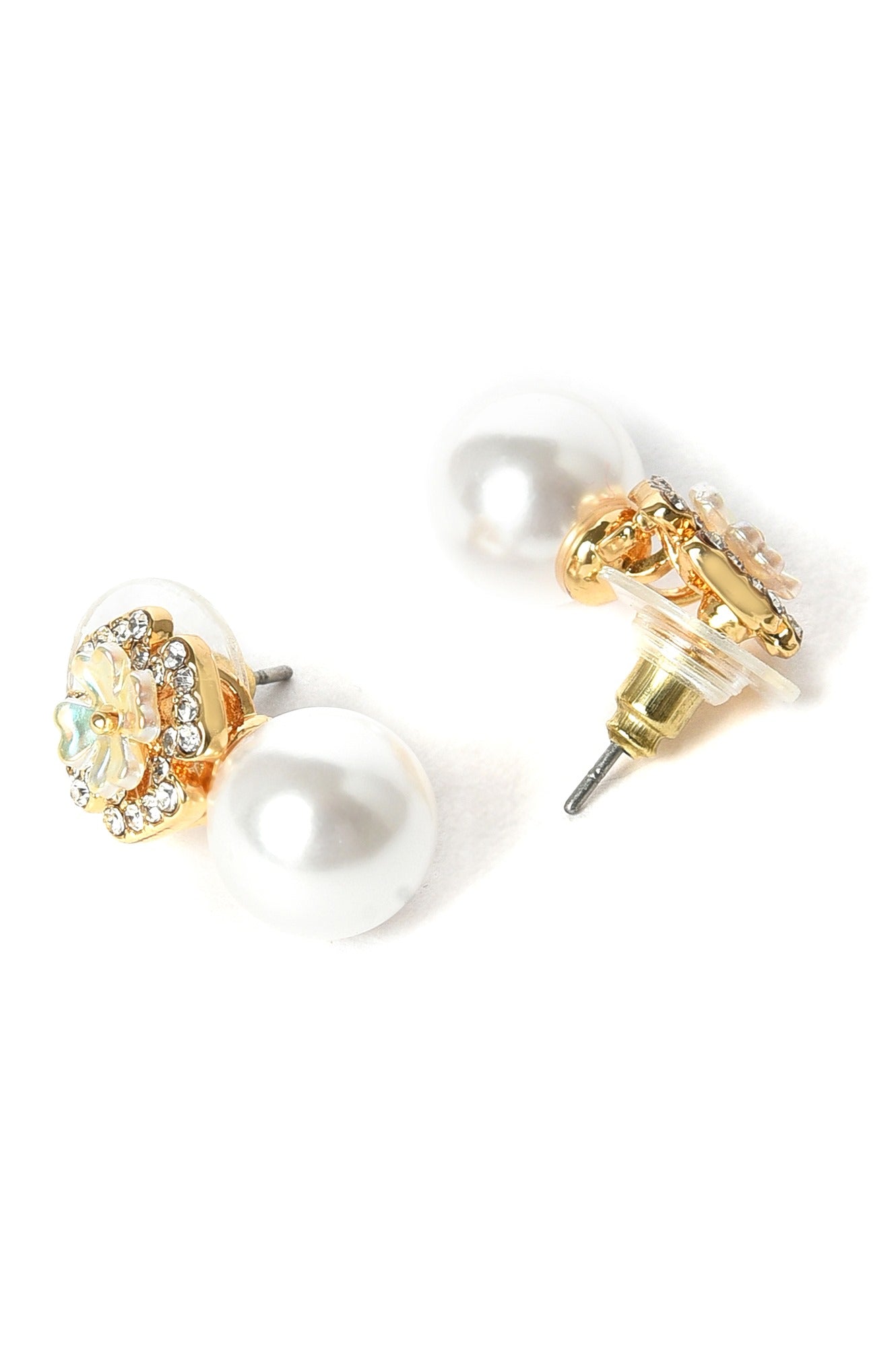 White Pearl Florwer Stone Drop Earrings