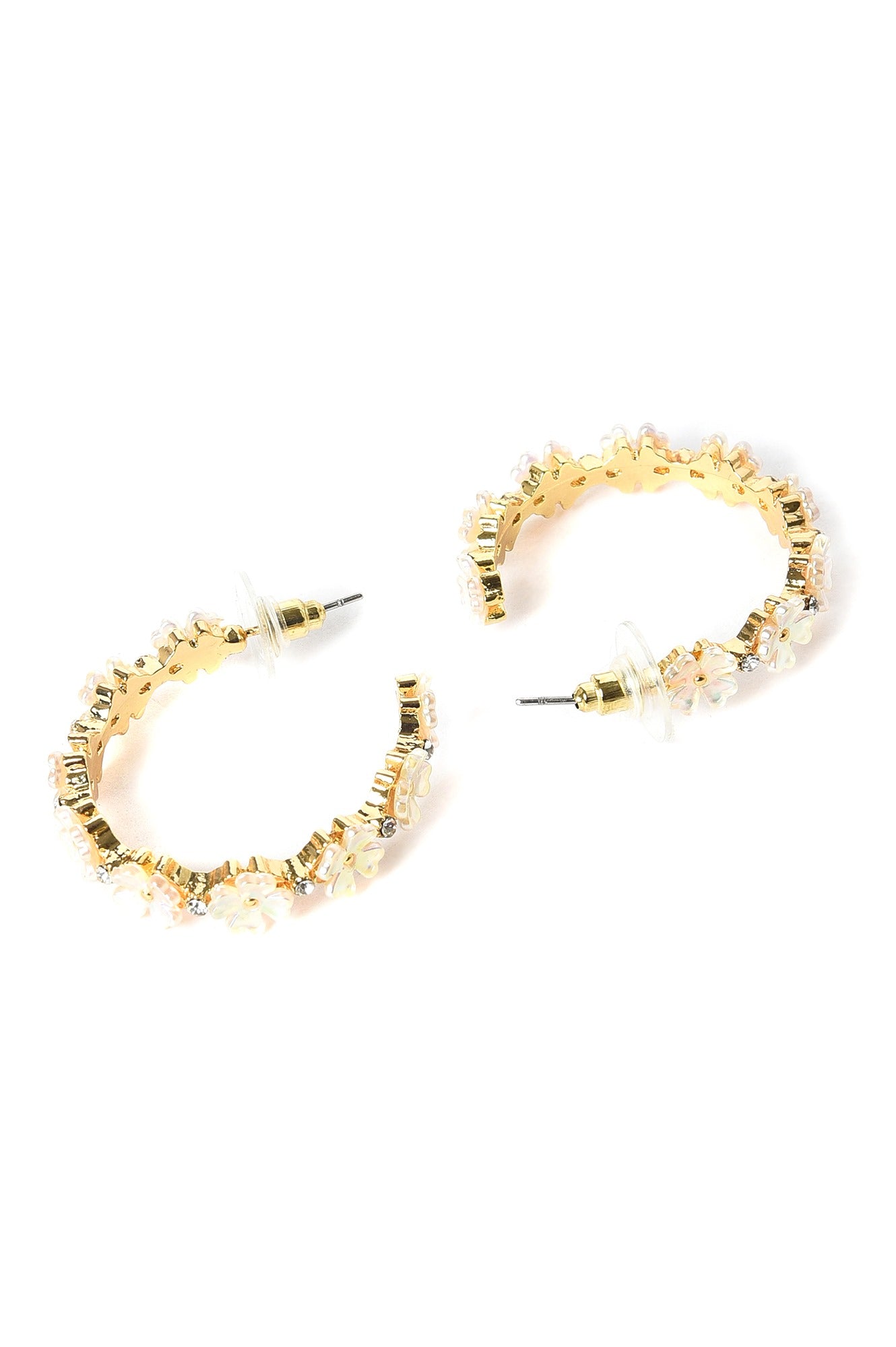 White Handcrafted Flowear Stone Hoop Earrings