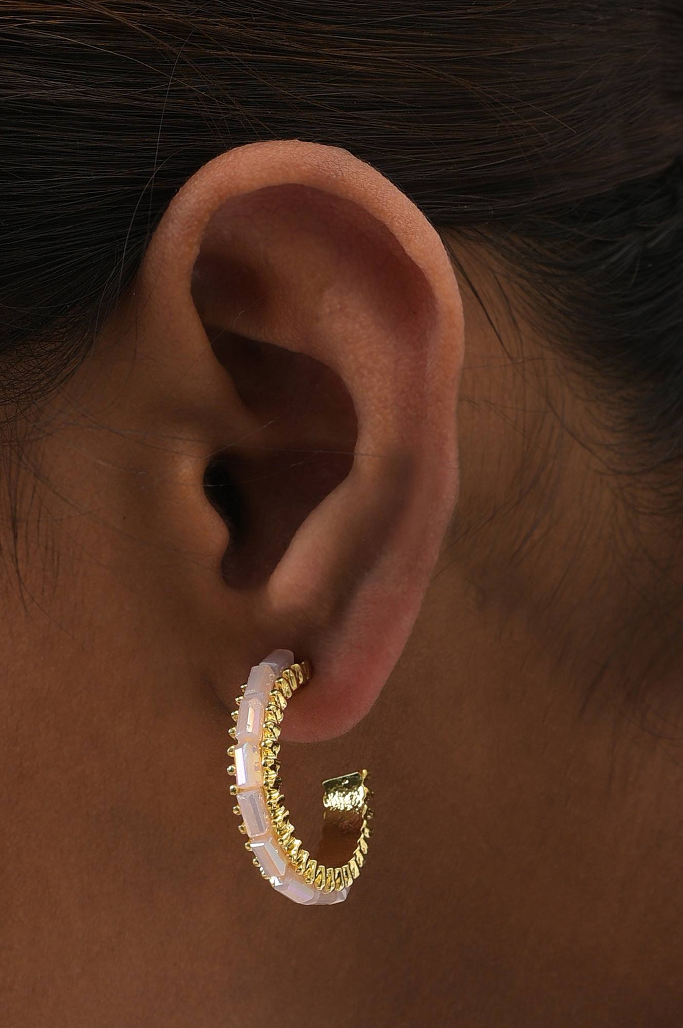 White Handcrafted Party Hoop Earrings