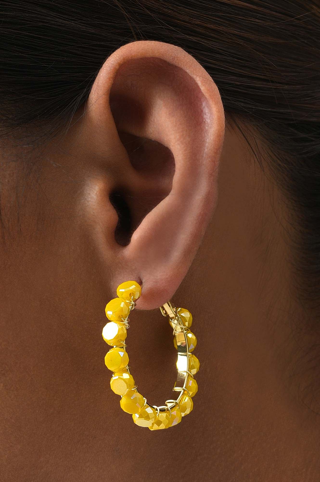 Yellow Handcrafted Party Hoop Earrings