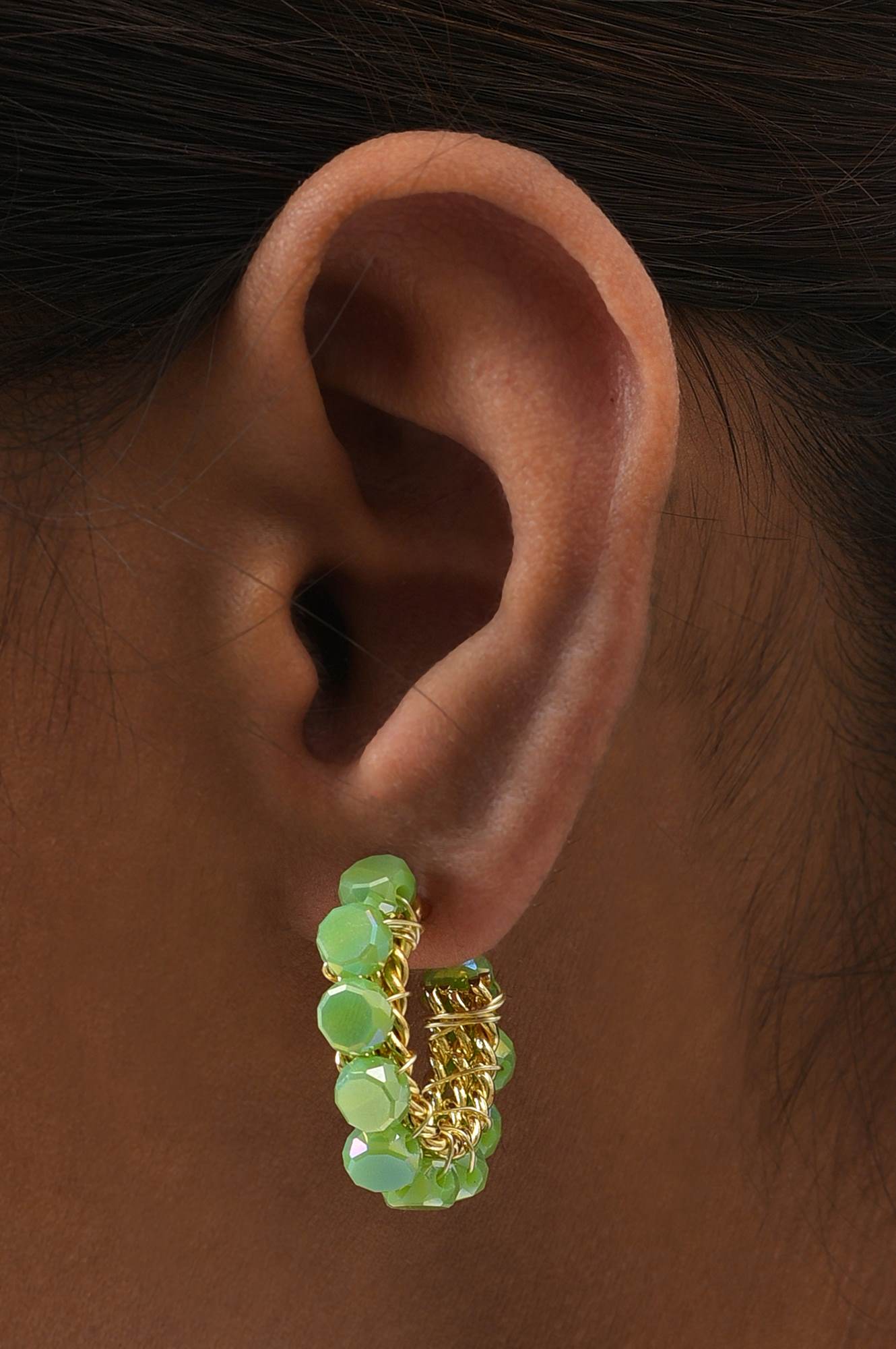 Green Handcrafted Party Hoop Earrings