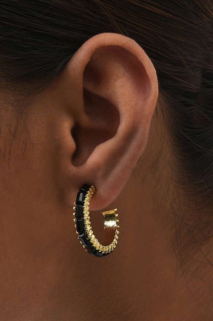 Black Handcrafted Party Hoop Earrings