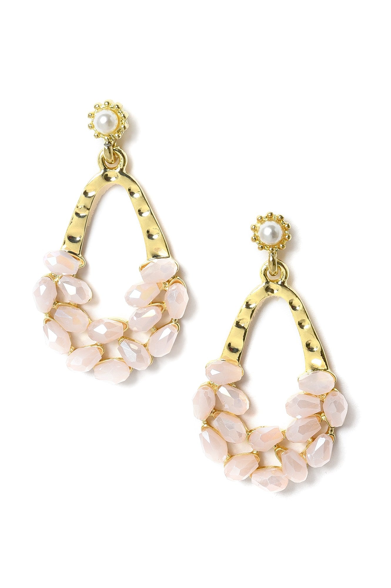 Peachy Pink Beaded Drop Earrings