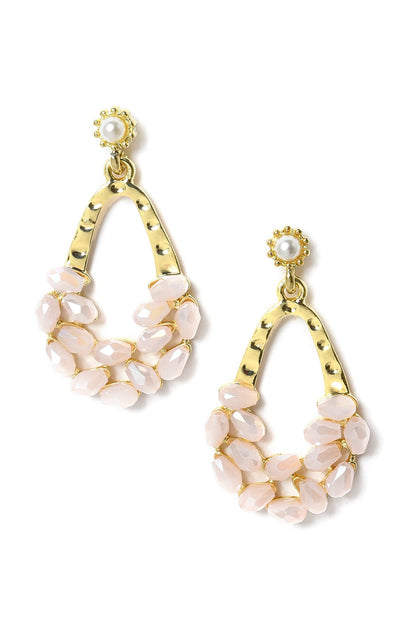 Peachy Pink Beaded Drop Earrings