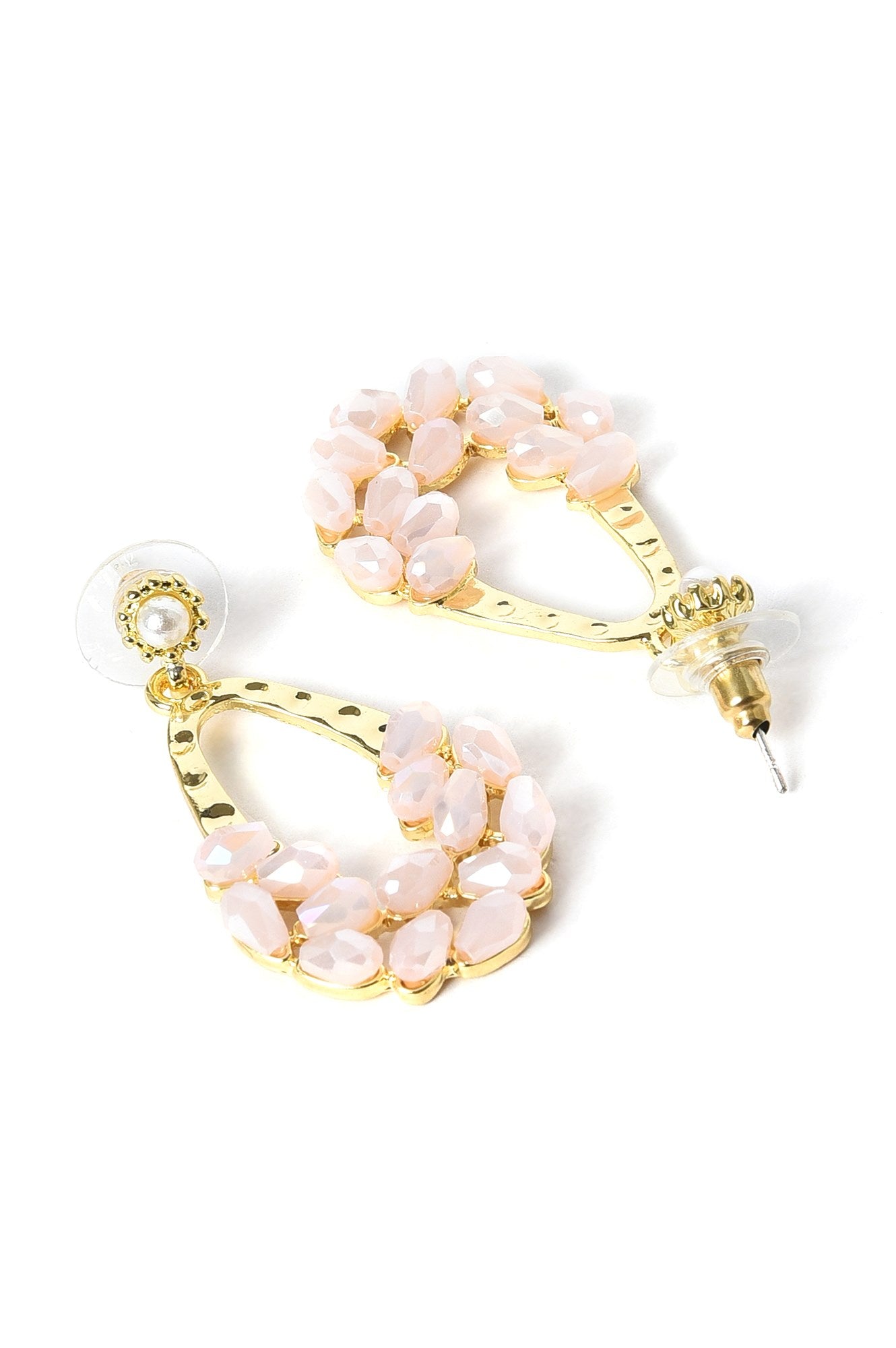 Peachy Pink Beaded Drop Earrings