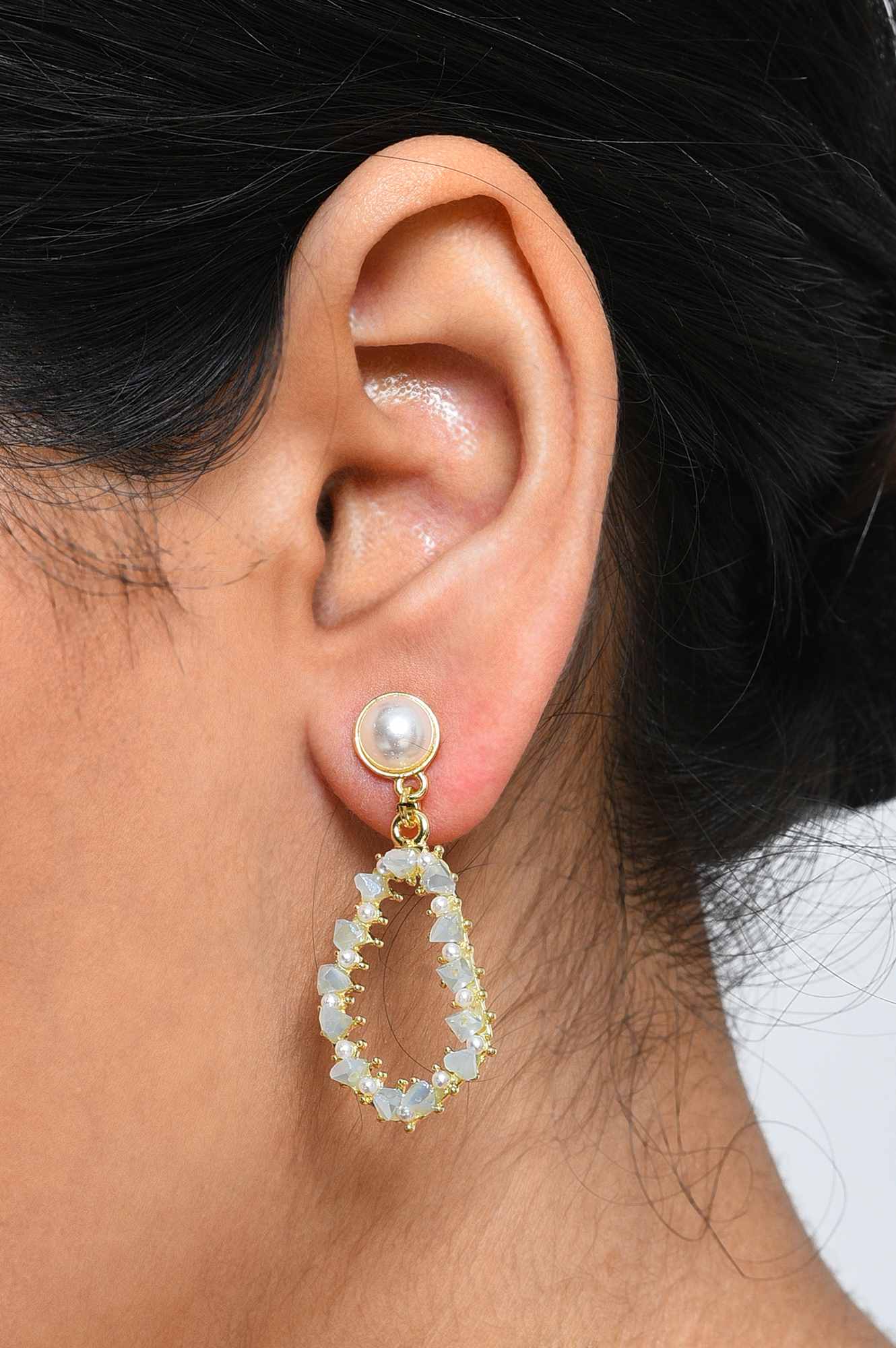 Light Grey Beaded Summer Drop Earrings