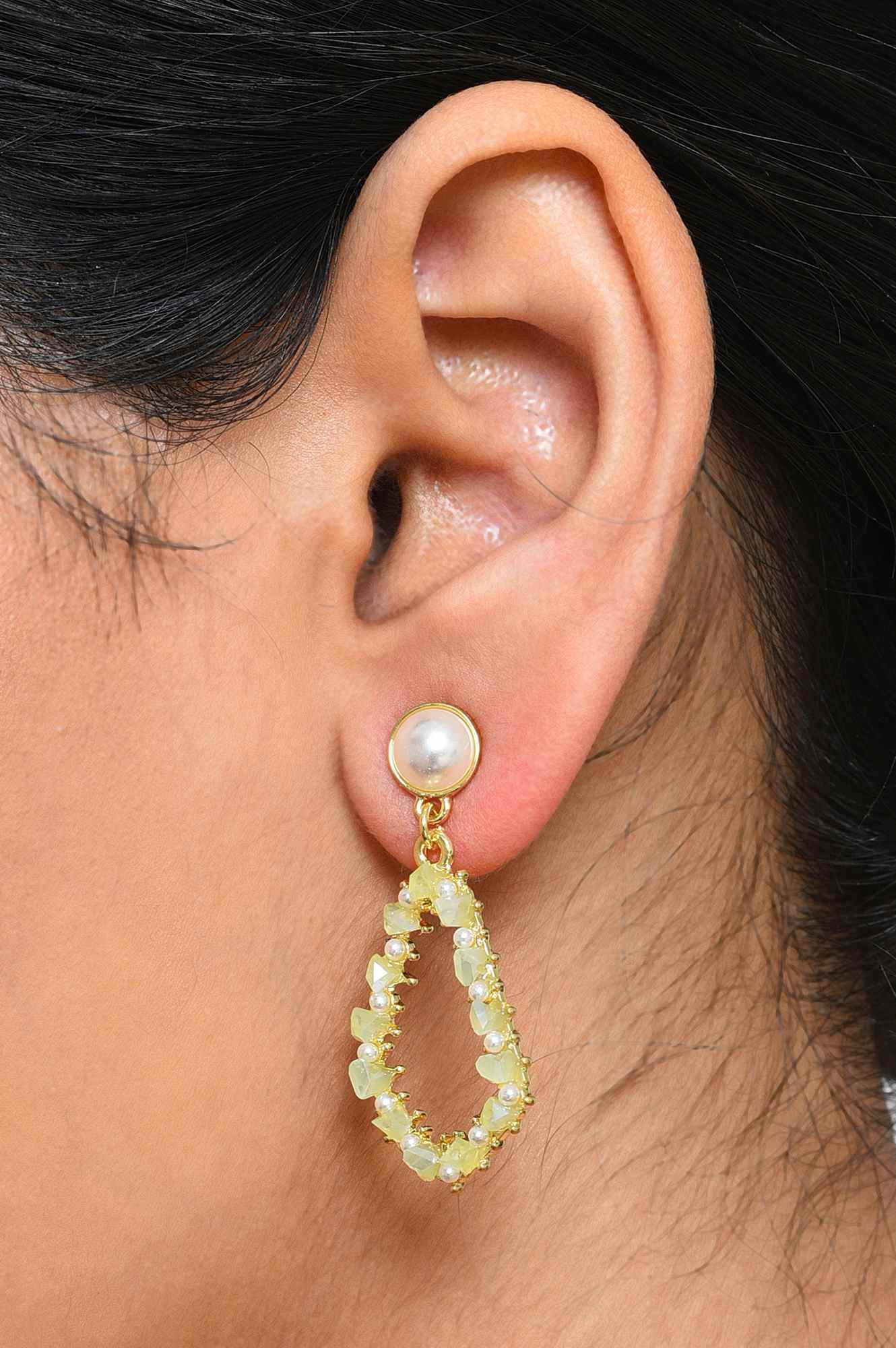 Light Green Beaded Summer Drop Earrings