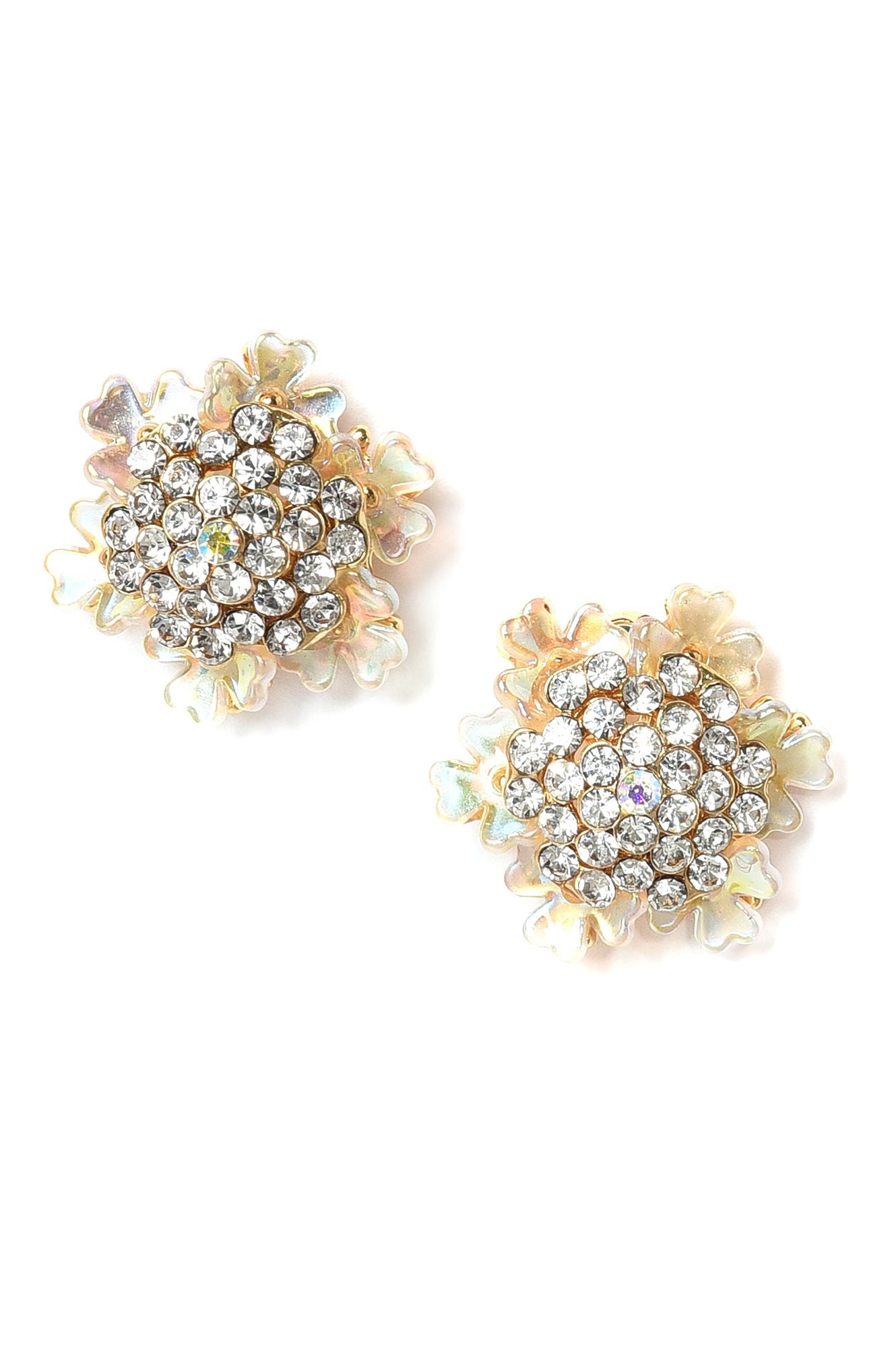 White Handcrafted Flower Beaded Stud Earrings