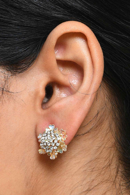 White Handcrafted Flower Beaded Stud Earrings