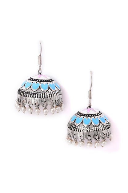 Blue &amp; Pink Enamelled Ethnic Jhumka