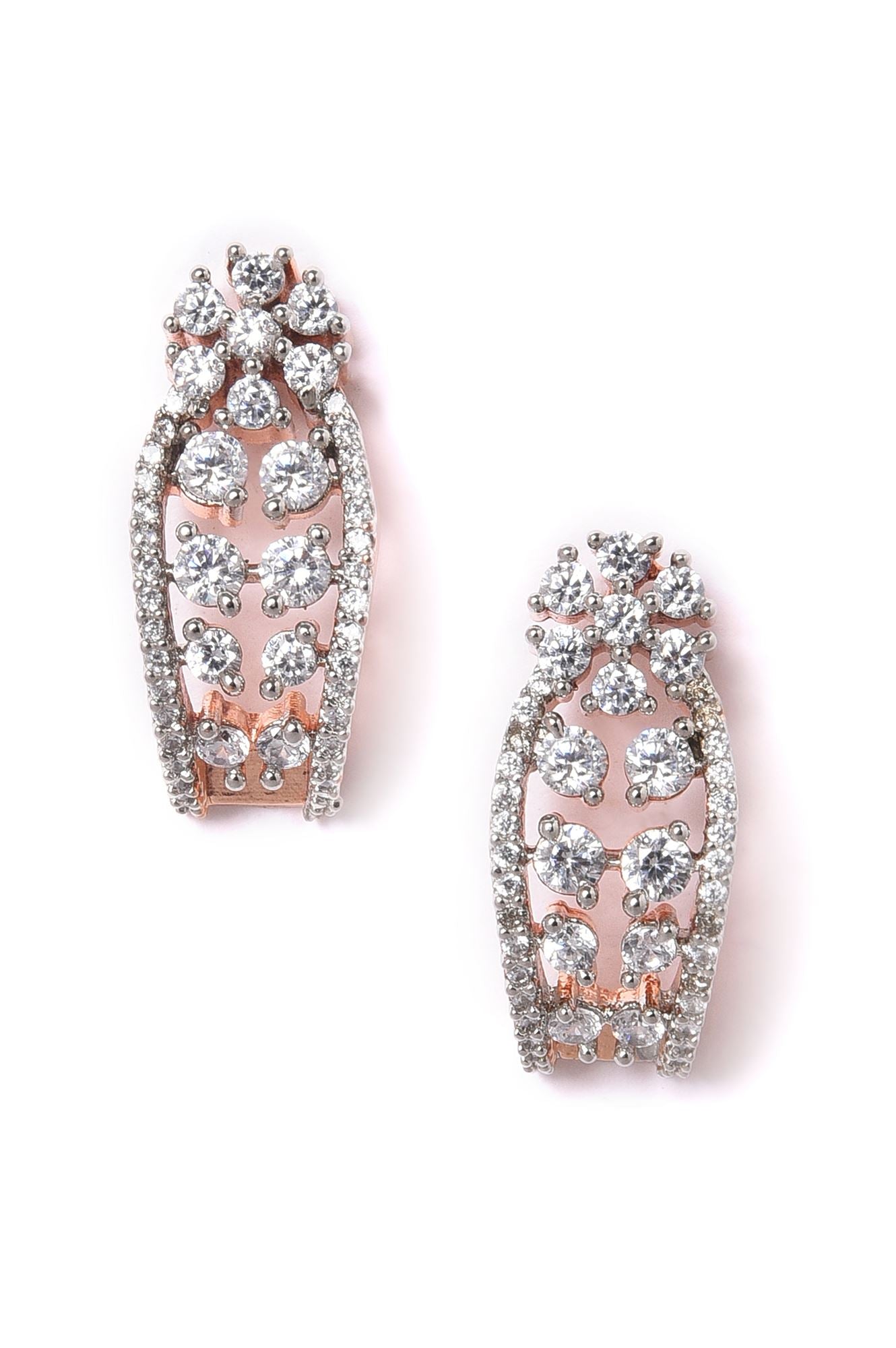 White &amp; Rose Gold Crystal Zirconia Stu Earrings