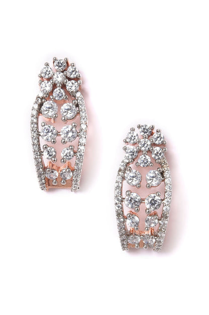 White &amp; Rose Gold Crystal Zirconia Stu Earrings