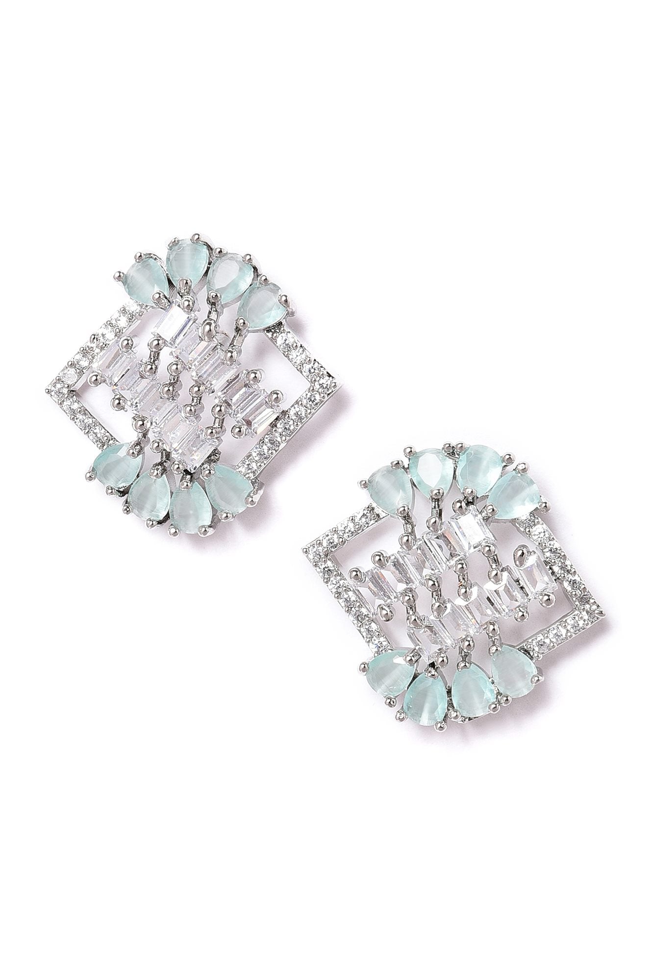 Green &amp; White Stone Stud Earrings