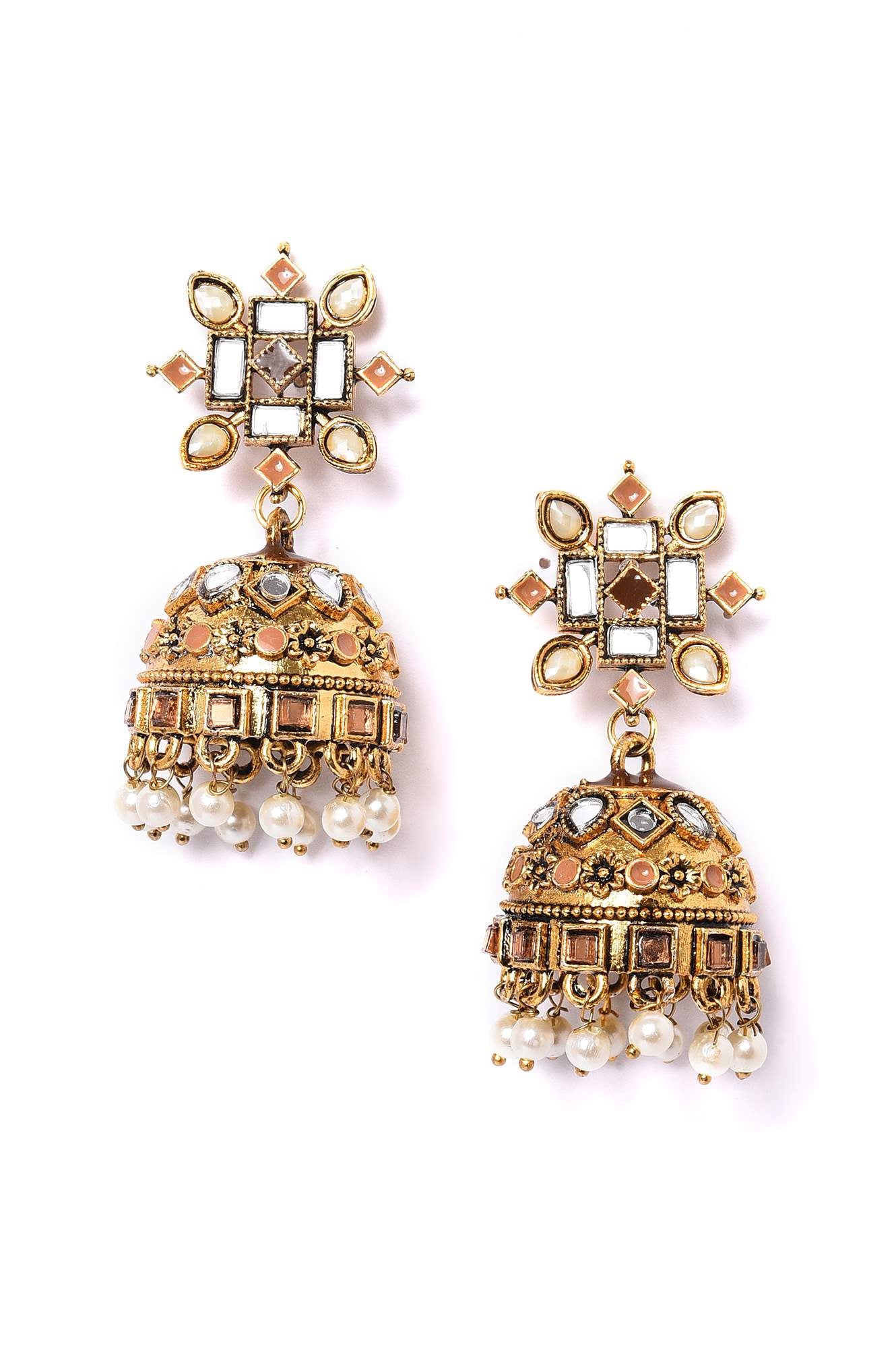 Brown Gold Oxidised Ethnic Jhumkas